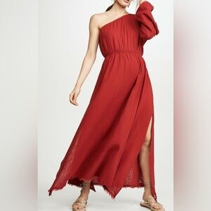 Red Carter Julia One Shoulder Gauze Maxi Dress Cover Up